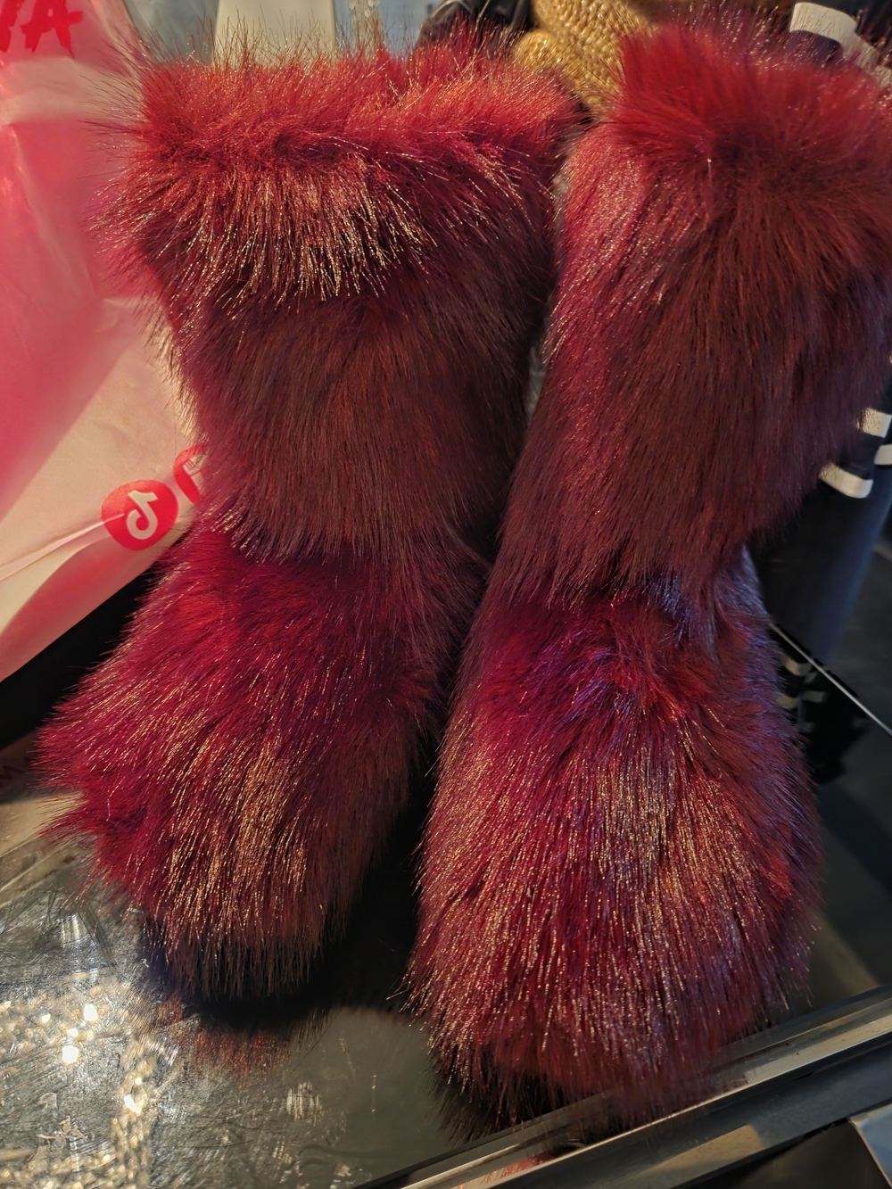 Wild Diva Faux Fur Winter Boots in Deep Burgundy